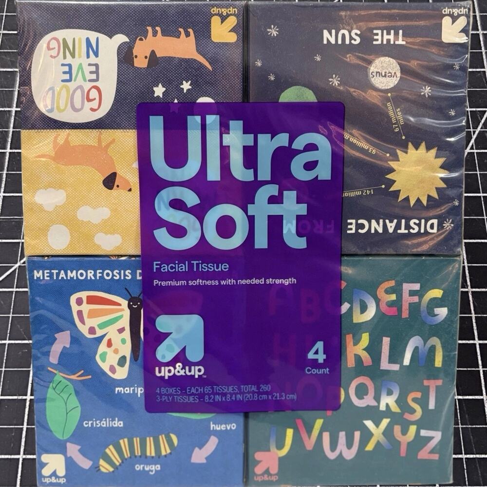 Ultra Soft 3‑Ply Facial Tissue – Back‑to‑School Designs – 4pk/260ct – up & up